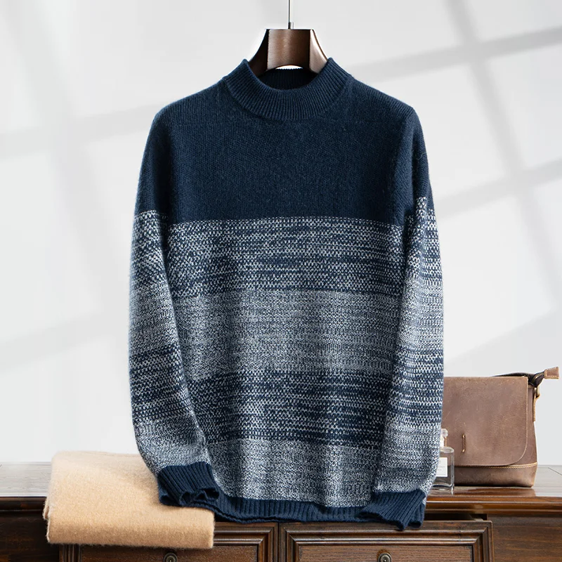 Frosted autumn and winter new 100% cashmere men's o neck sweater loose jumper slim warm knit solid color long sleeve top