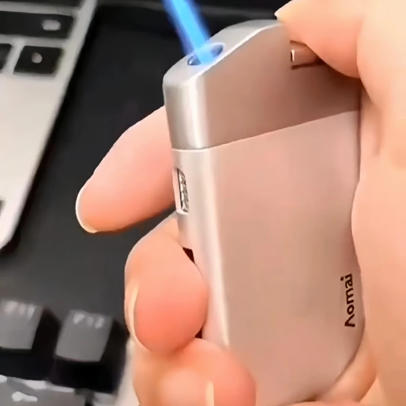 

Ultra Thin Metal Direct Blue Flame Inflatable Lighter Outdoor Windproof Spray Visible Window Portable Lighter Gift for Men