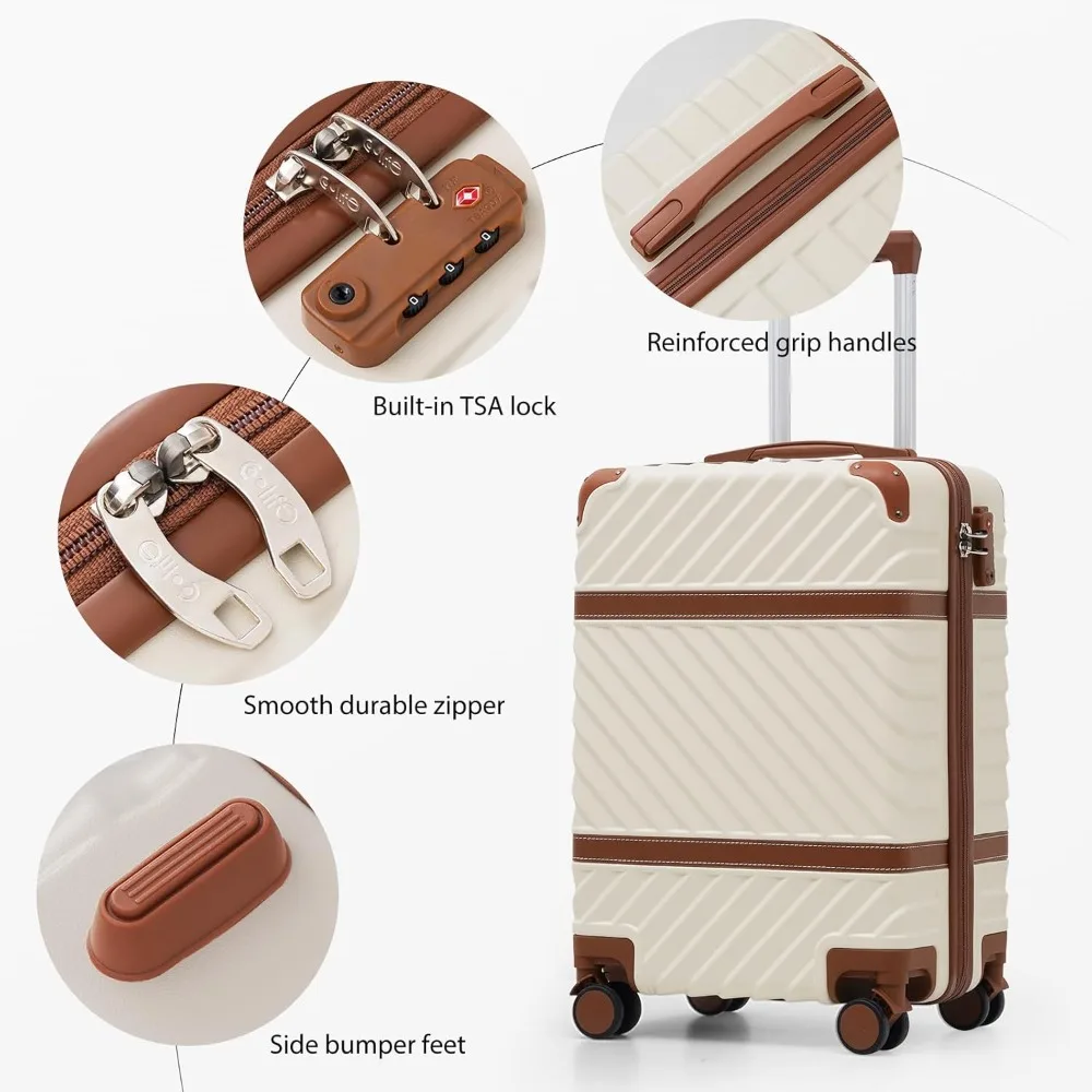 Coolife Carry-On Hardshell Spinner Suitcase with TSA Lock and Telescopic Handle