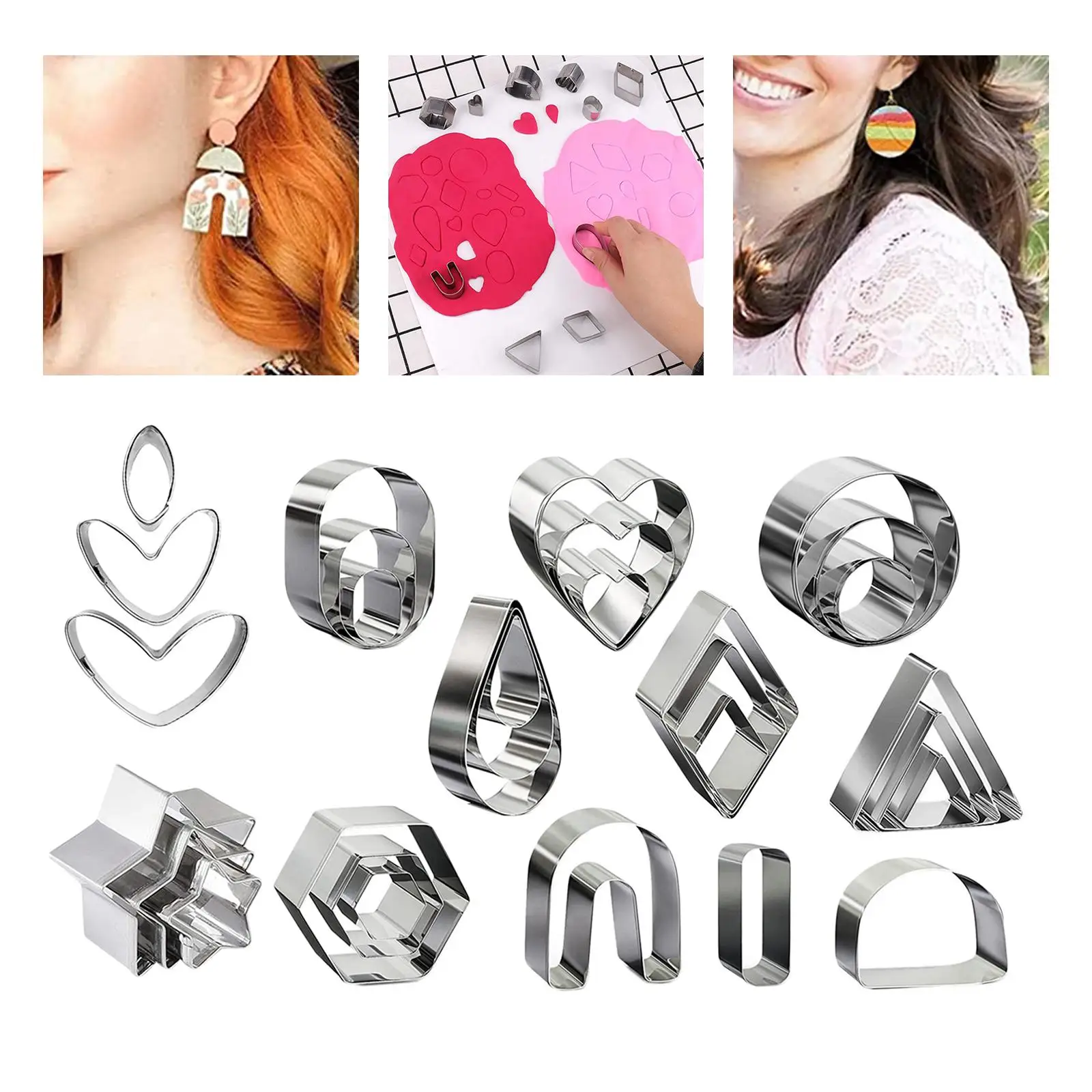 18pcs Stainless Steel Polymer Clay Earring Cutters Baking Mould Handmade DIY Craft for Kitchen Baking Jewelry Making Cake