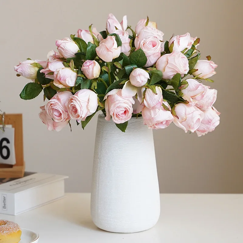 6pcs/Lot American Style Focal Edge Retro Rose Simulation Bouquet Artificial Flowers Living Room Dining Table Decorations