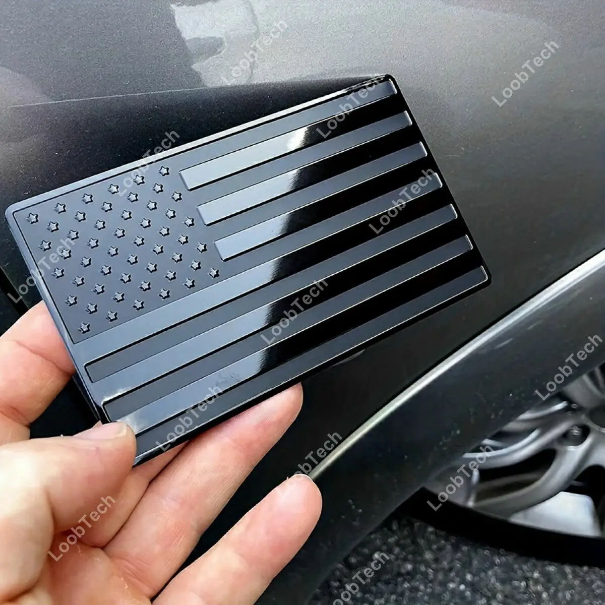 

3D Metal American Flag Emblem Decal Stickers For Cars Trucks Matte Embossed 3D Metal All Black American Flag Emblem Stickers