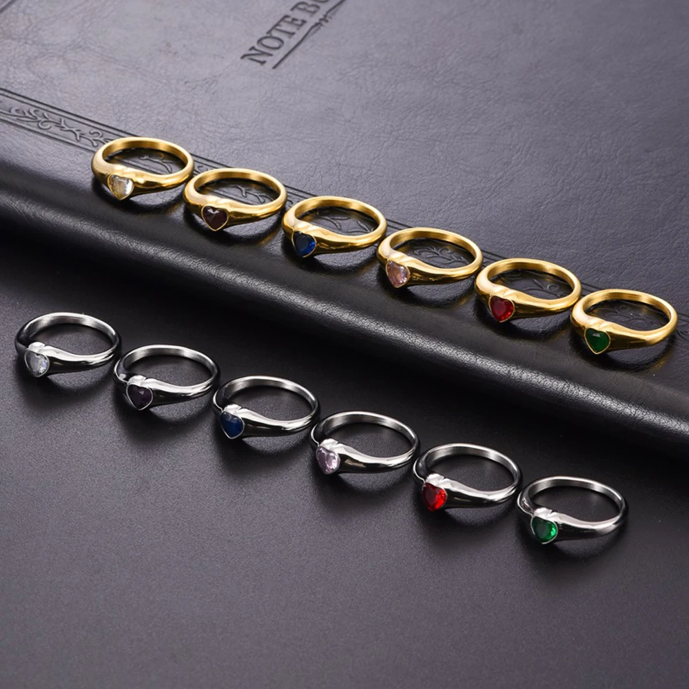 Neueste Designs Herz-Zirkon-Ring Minimalistischer Luxus-Mode Edelstahl Damenschmuck Eleganter Fingerring Geschenk – Detail 6