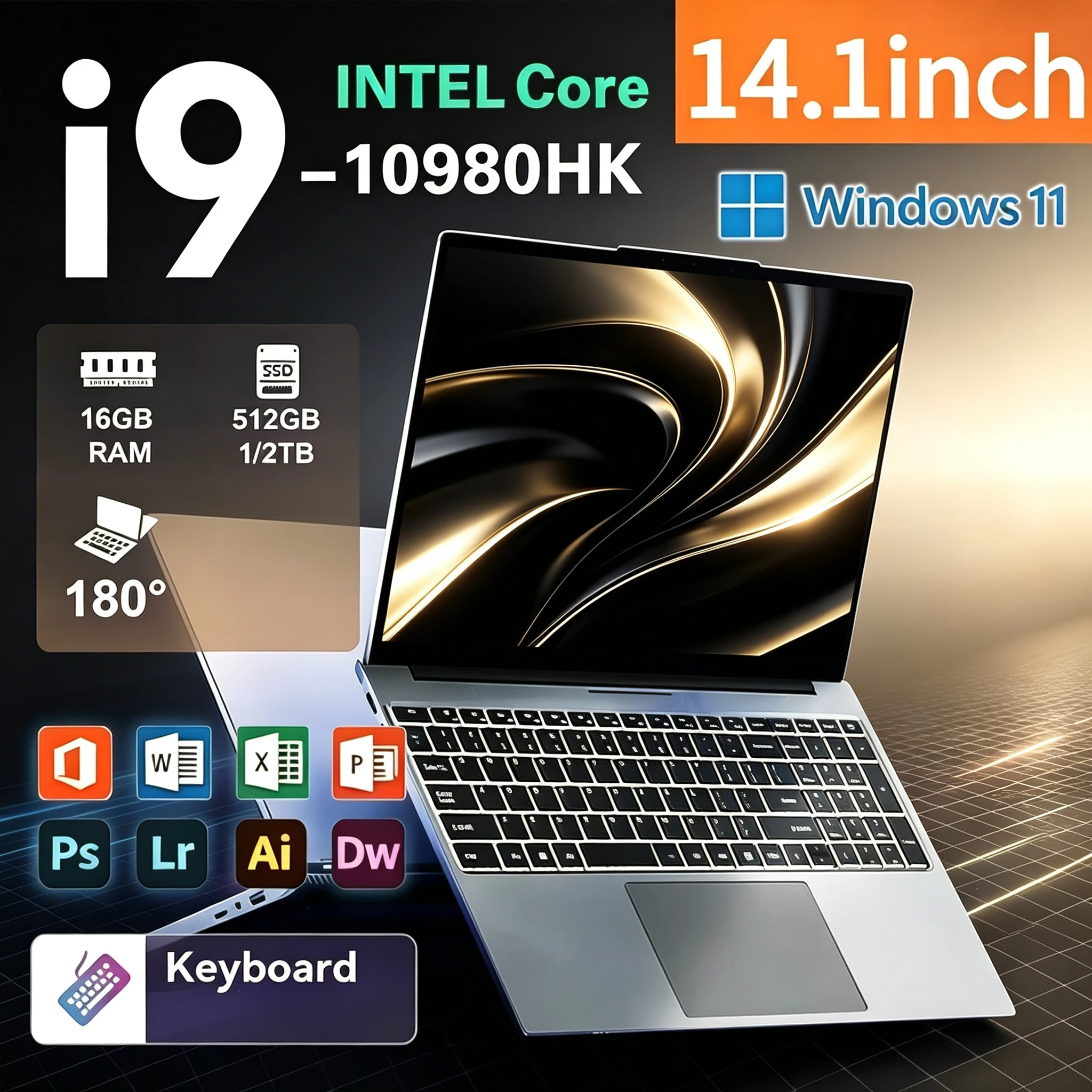 Intel Core i9 10980HK Laptop 14.1inch 16/32GB RAM 1TB SSD Gaming Laptops Portable Computer Backlit keyboard Pc Office
