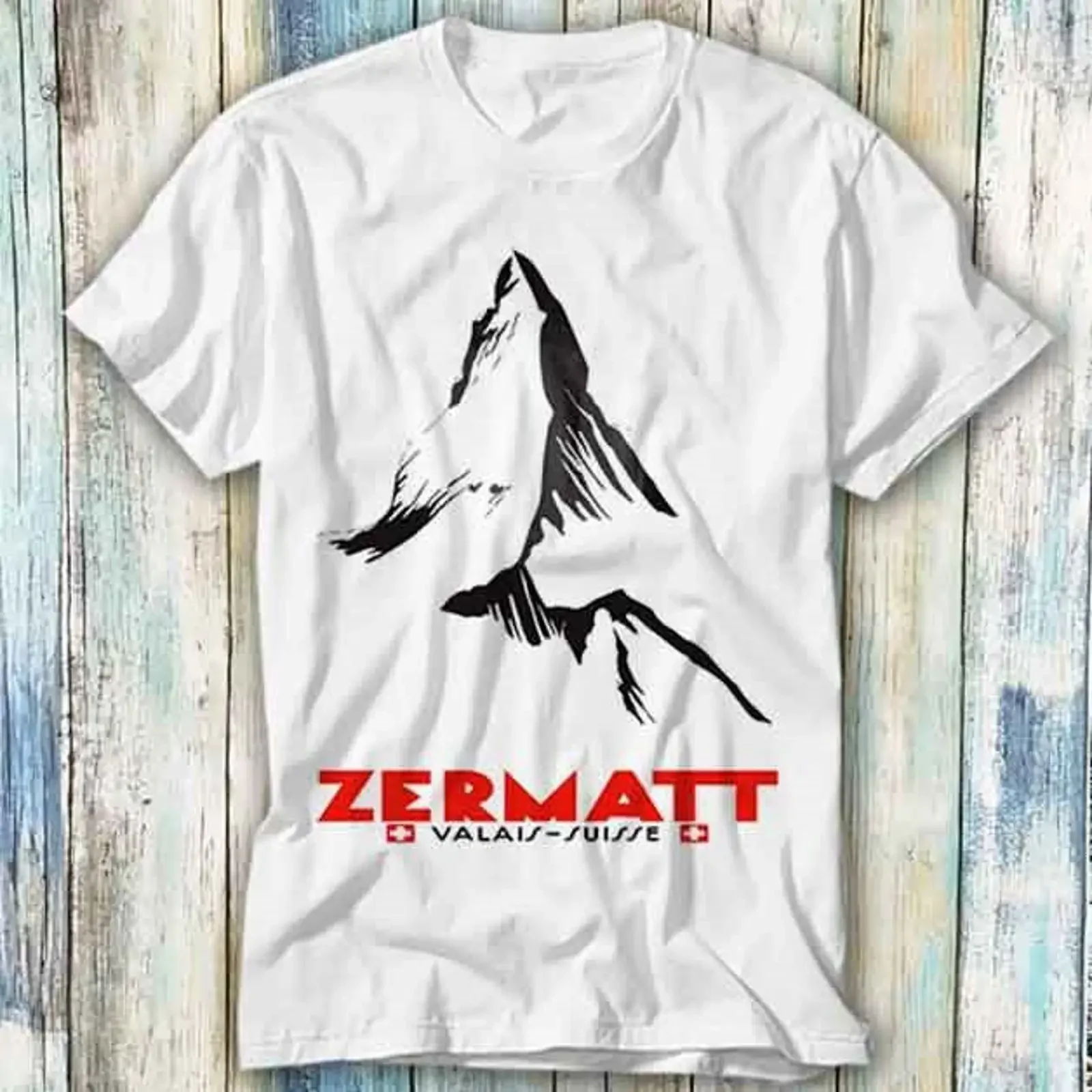 T Shirt Schweizer Alpen Ski Zermatt Wallis Schweiz Meme Geschenk Top 553 vintage Washed fashion Breathable Stretched Versatile