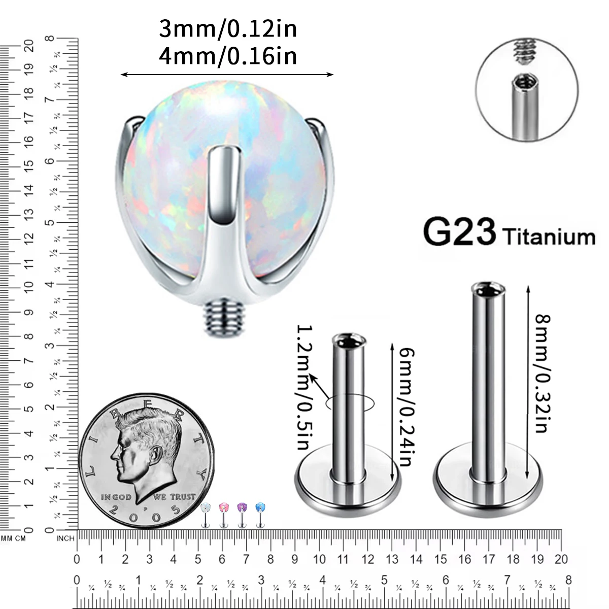 G23 Titanium Internal Threaded Opal Claw Top Labret Monroe Stud Trendy Wedding Engagement Gift  Piercing Ear Studs Body Jewelry