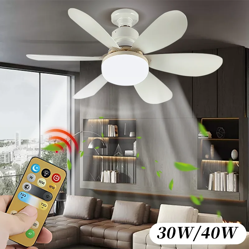 LED 40W Soquete Ventilador de Teto 6 lâmina Mute com Luz 20.5in Parafuso ventilador elétrico com Remoto Para Quarto/Garagem/Cozinha Mini ventilador