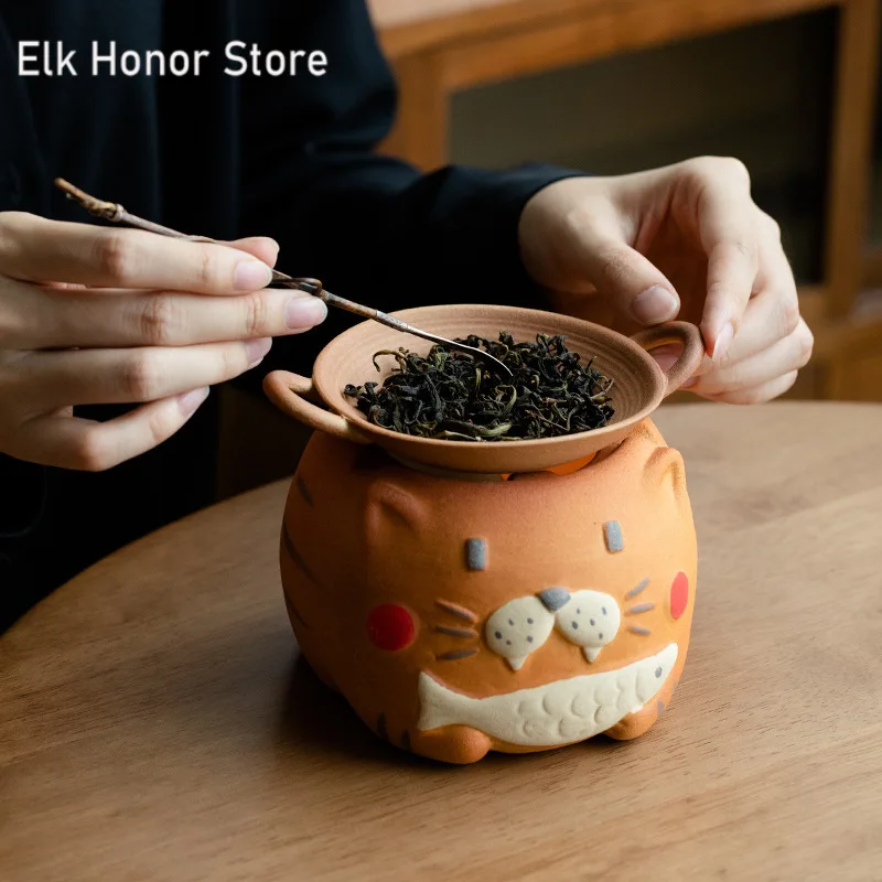 Raw Ore Rough Pottery Tea Warmer Stove Cute Cat Candle Oven Household Open Flame Awakener Heating Leaf Incense Holder Furnace