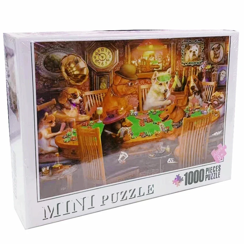 38*26cm Adults 1000 Pieces Paper Jigsaw Puzzles Puppy Gathering Cute Animals Paintings Stress Reducing Toys Christmas Gifts