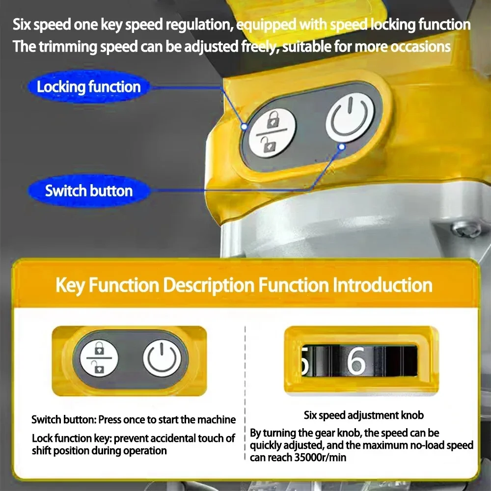 Recortadora eléctrica sin escobillas, máquina cortadora de carpintería, enrutador de madera, fresadora, ranuradora de grabado, compatible con batería Dewalt de 18V