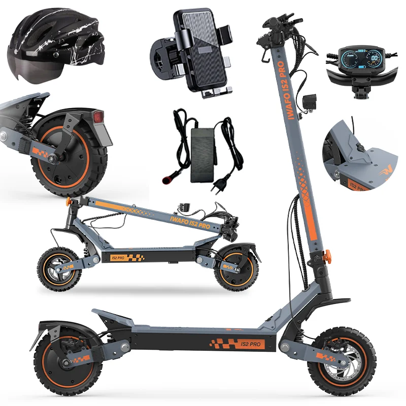 Trotinette elettriche IWAFO IS2 Pro per adulti Batteria da 2000 W 48 V 16 Ah Pneumatici fuoristrada da 10 pollici Design pieghevole