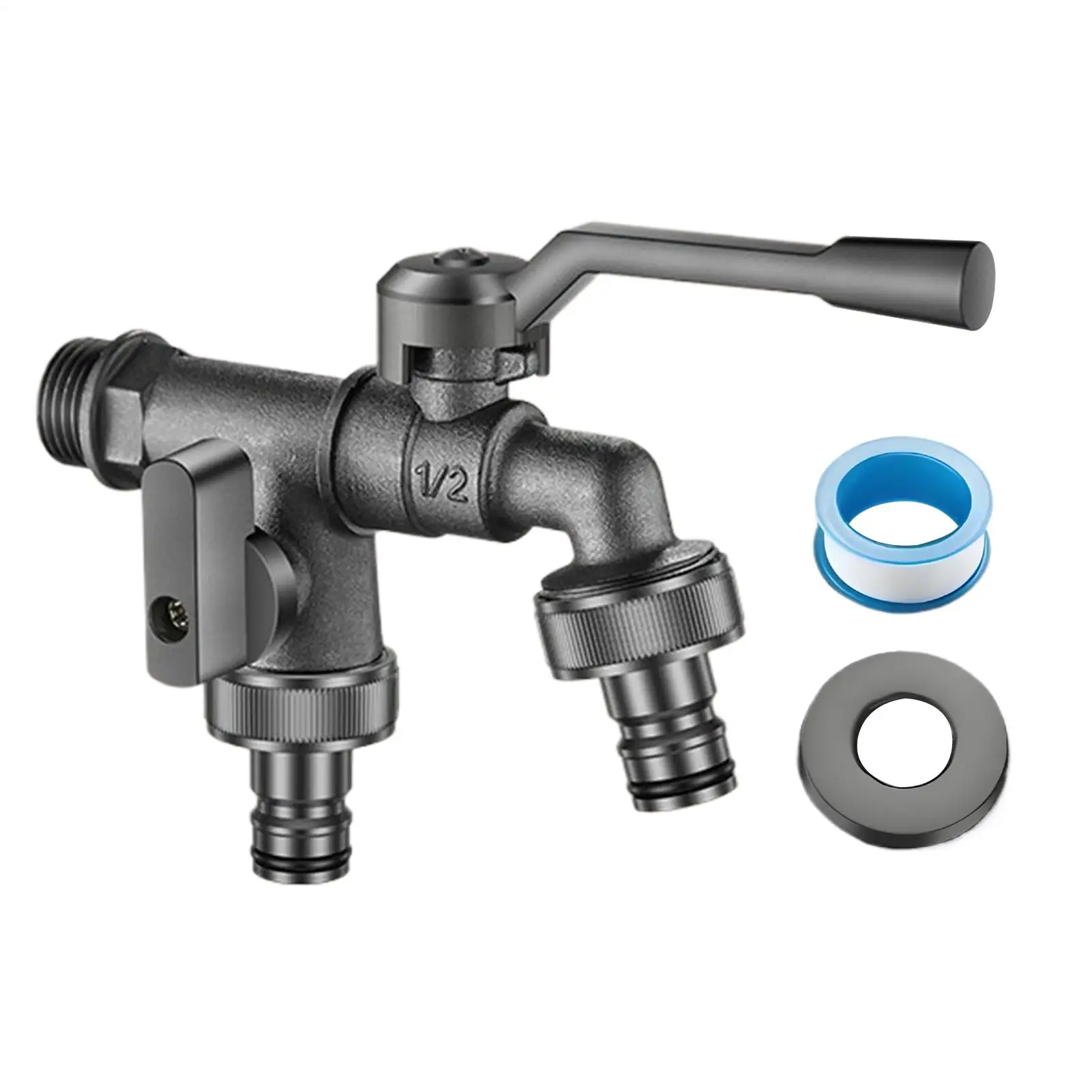 Wasserhahn aus Zinklegierung, robust, frostsicher, präzise Steuerung, 2-Wege-Wasserhahn für Gartenbewässerung, Autowäsche, Blumenbewässerung
