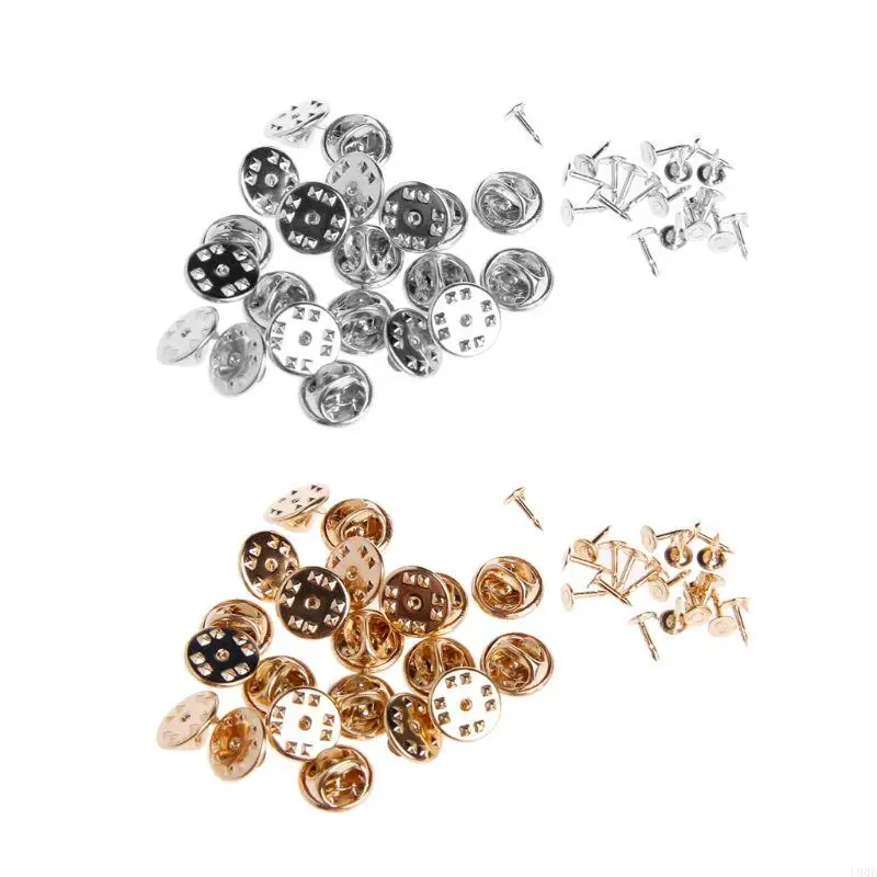 

U90E 20Pcs/pack Metal DIY Brooch Round Clasps Pin Tie Tacks Blank Pins with Clutch Back for Jewelry Making Craft Supplies