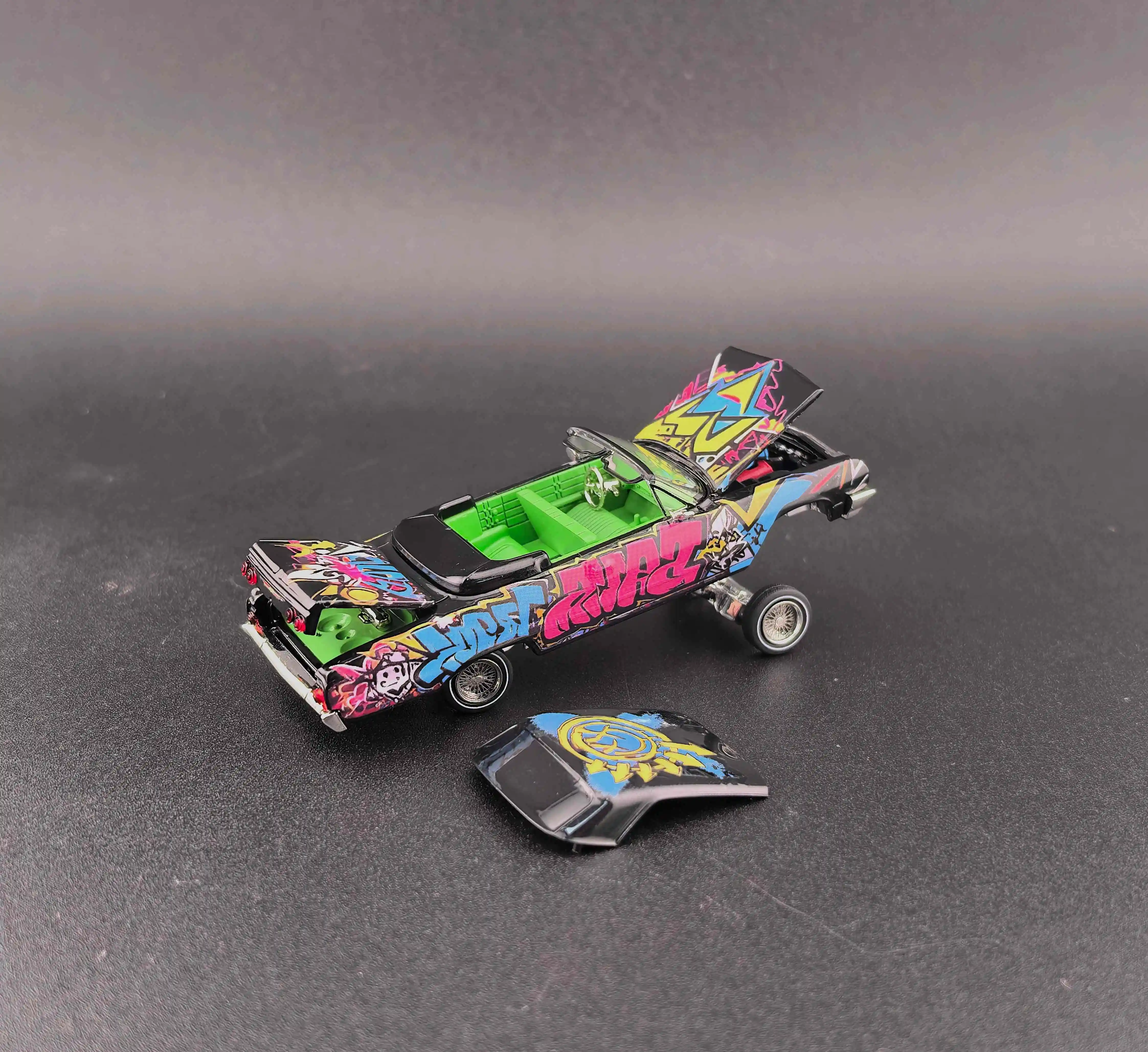 予約注文-fine-works64-1-64-インパラ-ローライダー-ブラック-グラフィティ-ダイキャスト-モデルカー