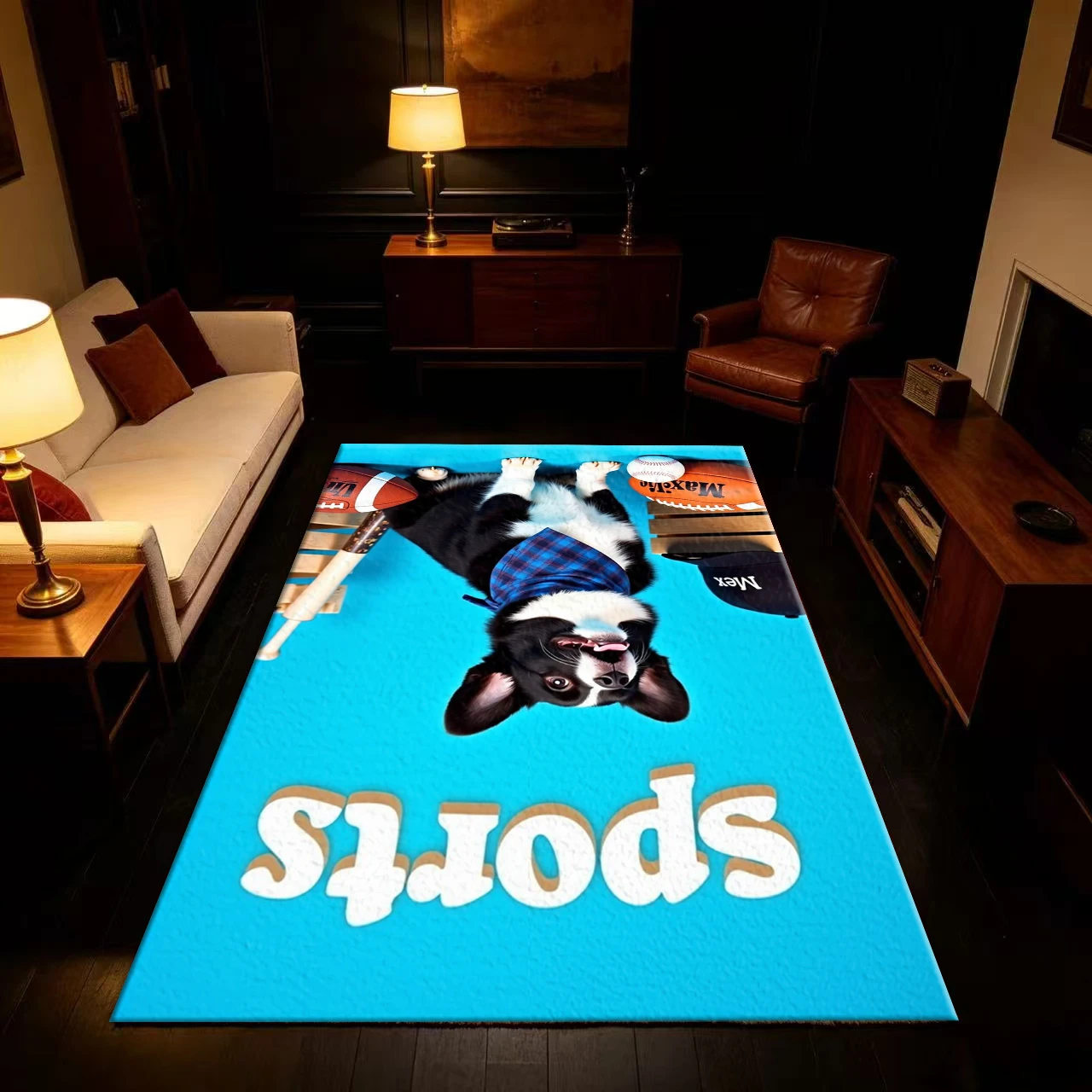 Cute Sports Corgi Dog Pattern Carpet Flooring Anti-Slip Cartoon Pet Floor Rug For Kids Room Bedroom Home Decoration