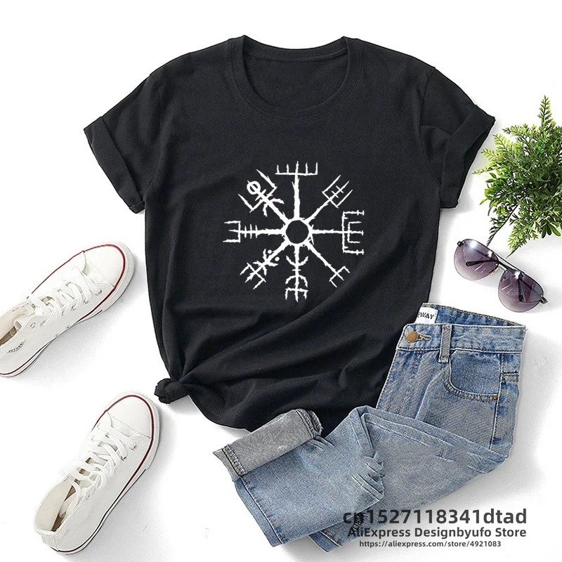 Vegvisir Norse Mythology T Shirt Women Short Sleeve Nordic Icelandic Compass Iceland Symbol Tshirt Vintage Woman Clothing