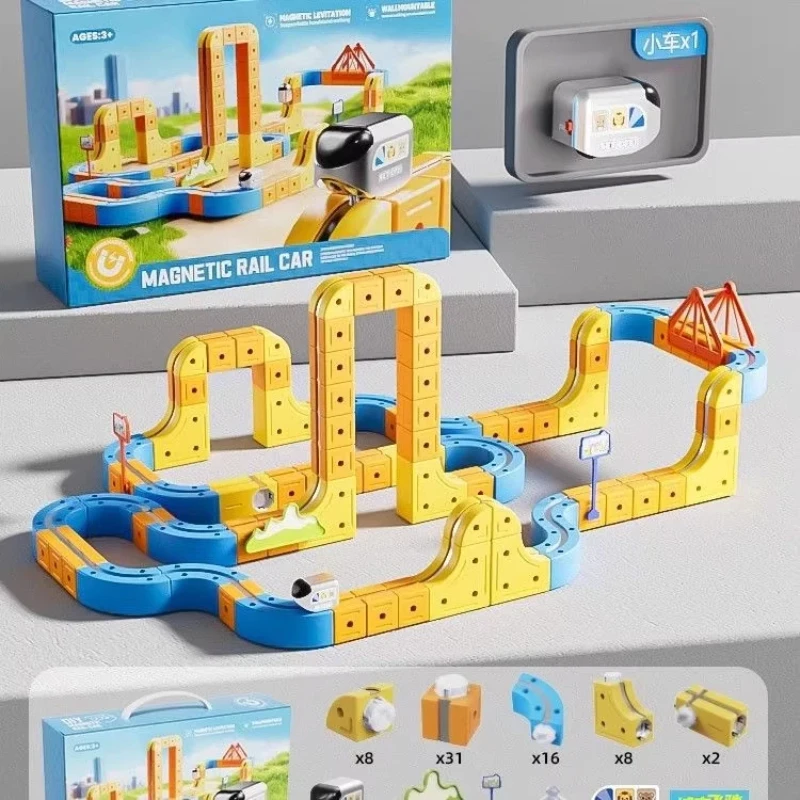 Ensemble de Train de piste magnétique à assembler soi-même, voies de construction polyvalentes Transformables, jouet magnétique pour enfants, voiture sur Rail Non à distance, cadeau