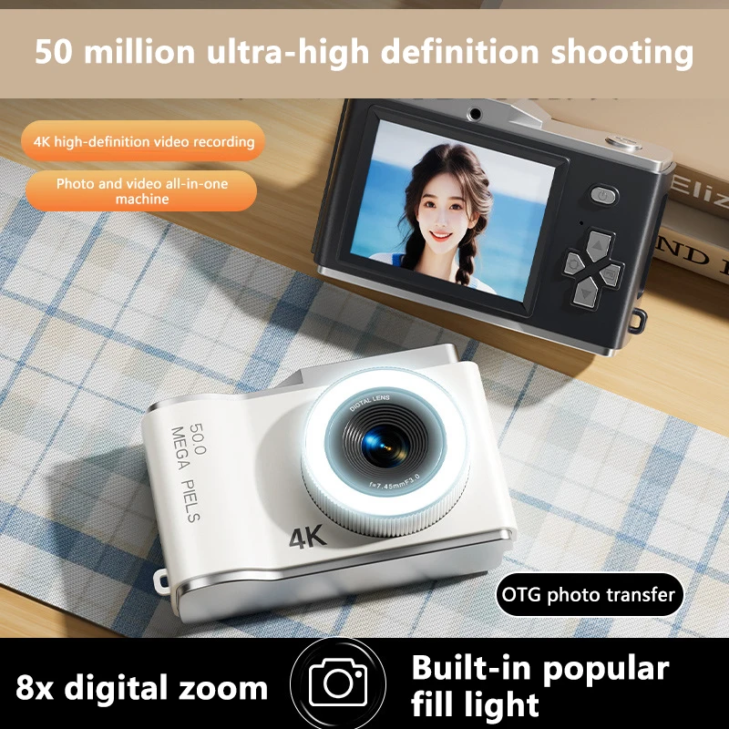 كاميرا لينوفو الرقمية 4K HD ضبط تلقائي للصورة 8x تكبير 50MP كاميرات محمولة مع فلاش للبنين والبنات والطلاب هدايا مضادة للاهتزاز