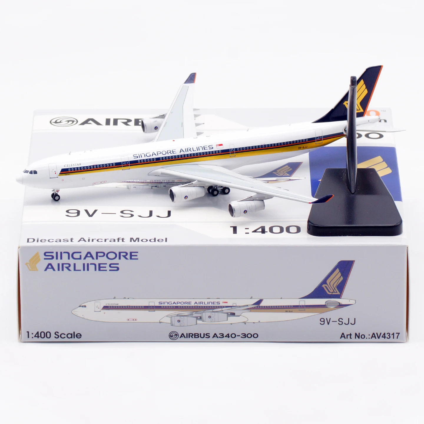 AV4317 Aereo da collezione in lega Regalo Aviazione 1:400 Singapore Airlines Airbus A340-300 Modello di aereo pressofuso 9V-SJJ e trattore