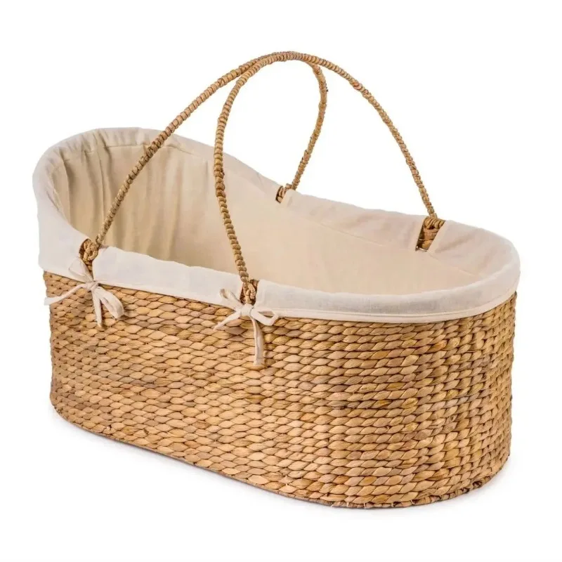 Cesta de bebé de jacinto de agua, cuna de mimbre, cesta de cambio de pañales, cesta de algas para bebé, cuna de ratán para niños