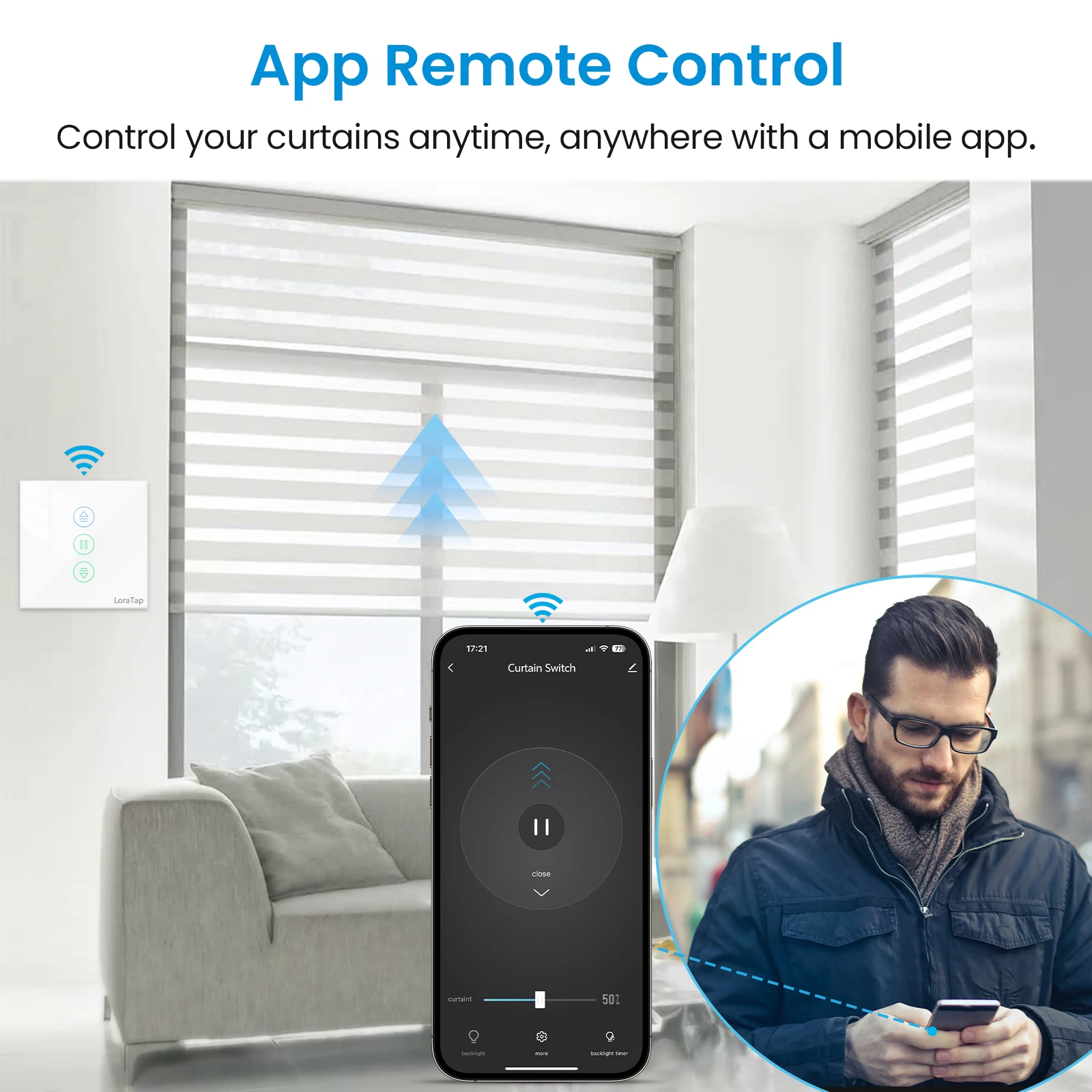 LoraTap-Roller Shutter Cortina Interruptor, Motor do Windows, Tuya Smart Life App, Percentagem de Controle Remoto, Google Home Alexa