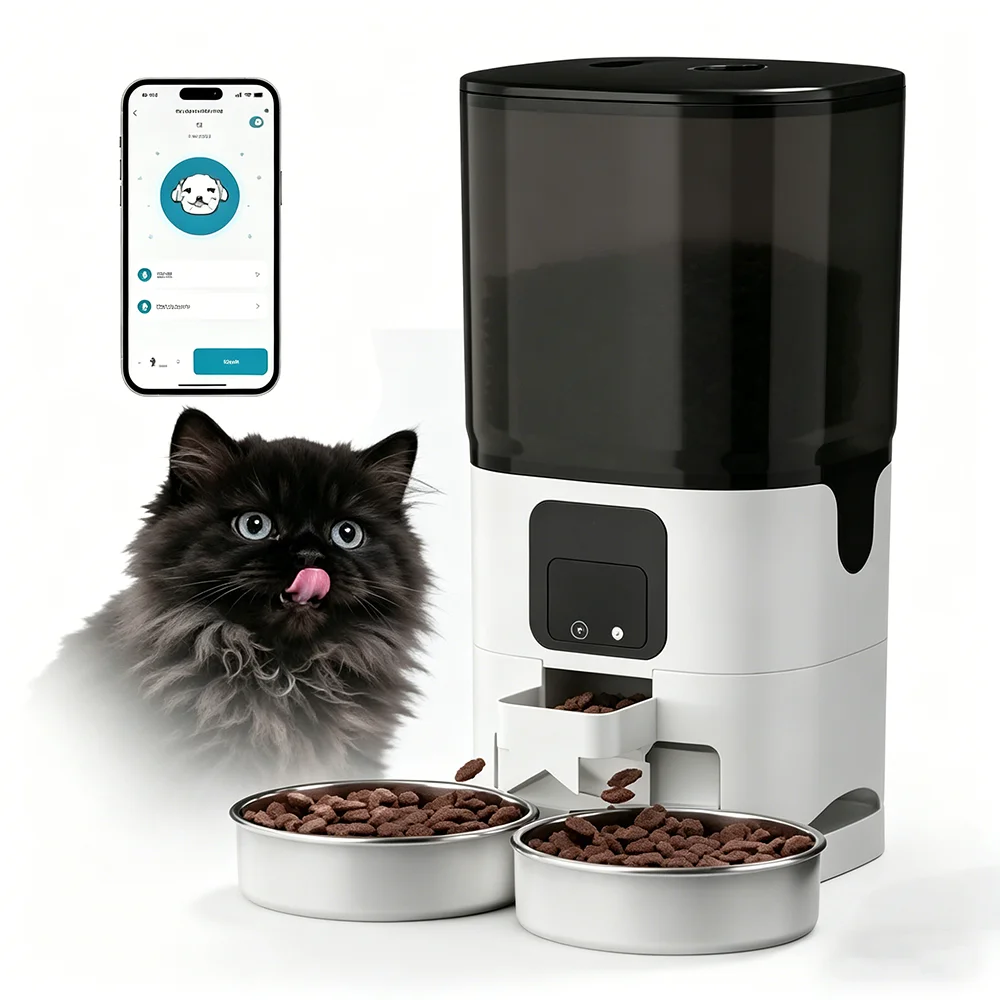 Smart Pet Feeder Camera 1080P Wifi - 7L スマート自動給餌器。カメラ、Wi-Fi、アプリで操作可能。1080P HD夜間撮影機能搭載。猫と犬の両方に使えるデュアルボウル式。