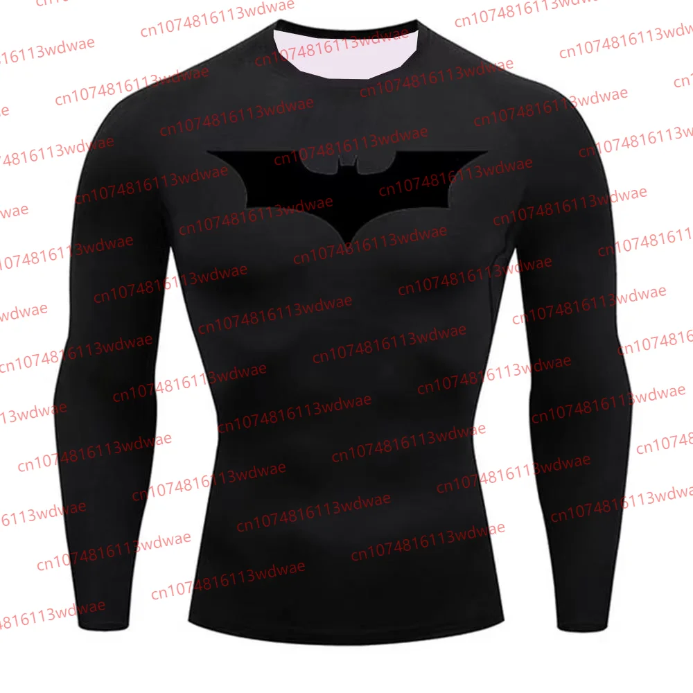 Batman Men's Skinny T-Shirt Jogger Sports Quick-Drying Long Sleeves Justice League Anime Fitness Jersey Batman Gym Tee