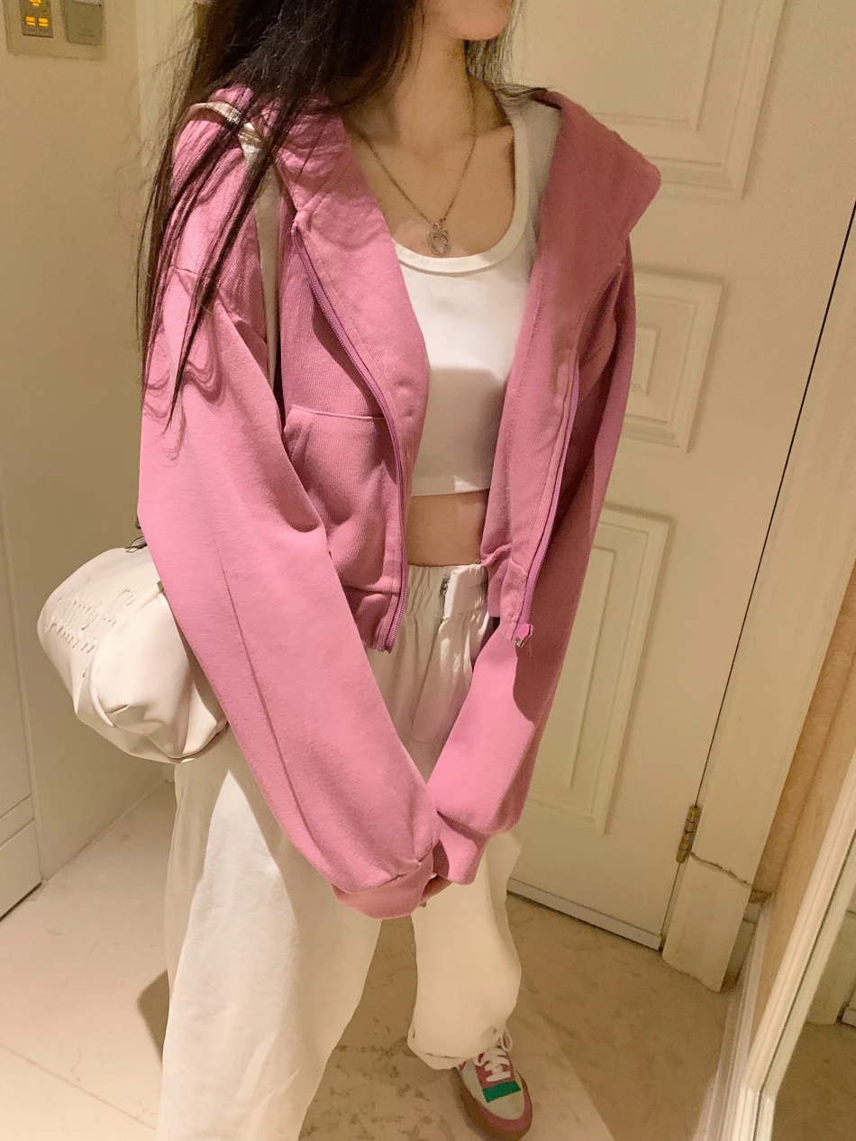 4-colors Cropped Hoodies Women New Arrival Lazy Style Ulzzang Streetwear with Hat Sporty Students Casual Korean Fashion Popular