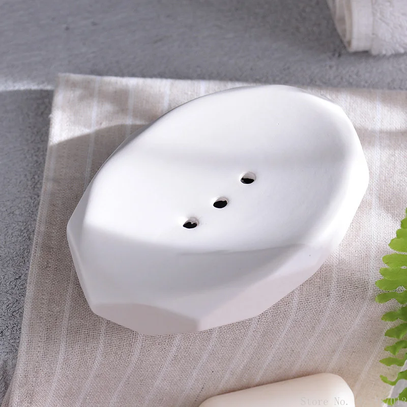 Nordic Ceramic Drain Soap Box Home Hotel Bathroom Accessories Storage Decoration Supplies Green Matte White Soap Dish