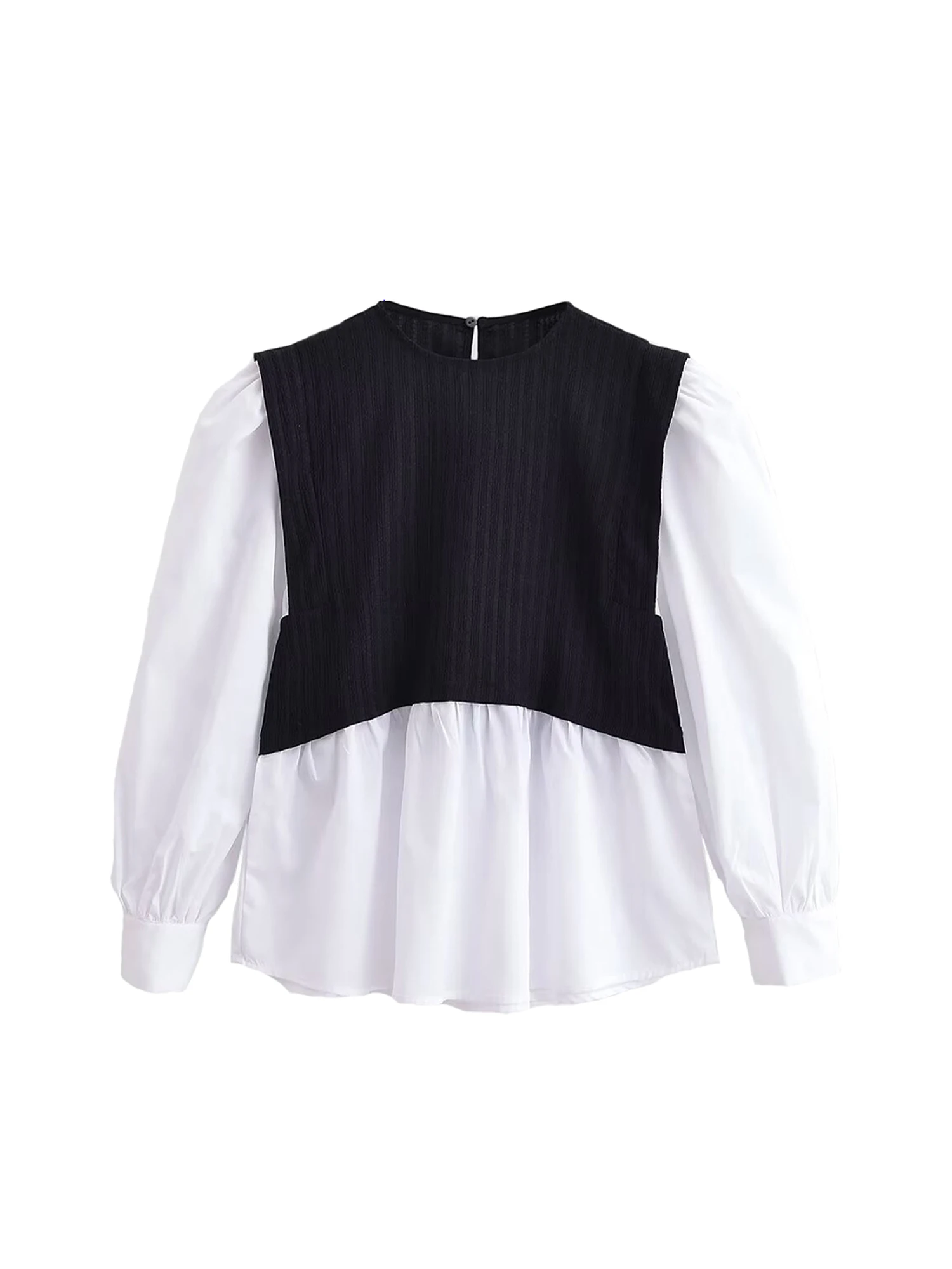 

Women's Black Gothic Shirts Blouses Vintage Elegant 2000s Aesthetic Long Sleeve O-Neck Patchwork Shirt For Women Clothes Spring