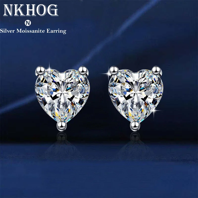 

Heart Moissanite Earrings D Color VVS1 Lab Diamond Platinum Plated Sterling Silver Moissanite Stud Earring Women Fine Jewelry