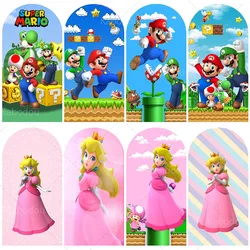 Super Marios Bros Backdrop Arch Doubleside Princess Peach Kid Birthday Party Decoration Photography Background Studio Props