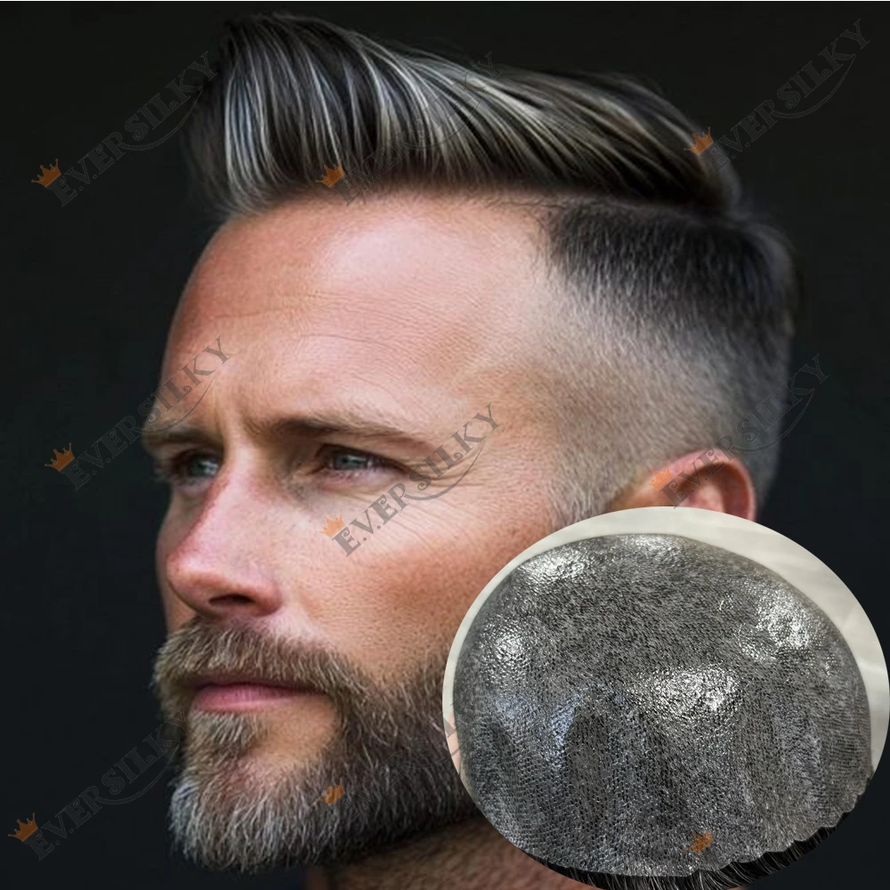 

Натуральная линия волос 1B40 1B50 1B80 Серый Супер прочный тонкий мужской коричневый мужской парик из человеческих волос Полная микрокожа PU Капиллярная прокладка