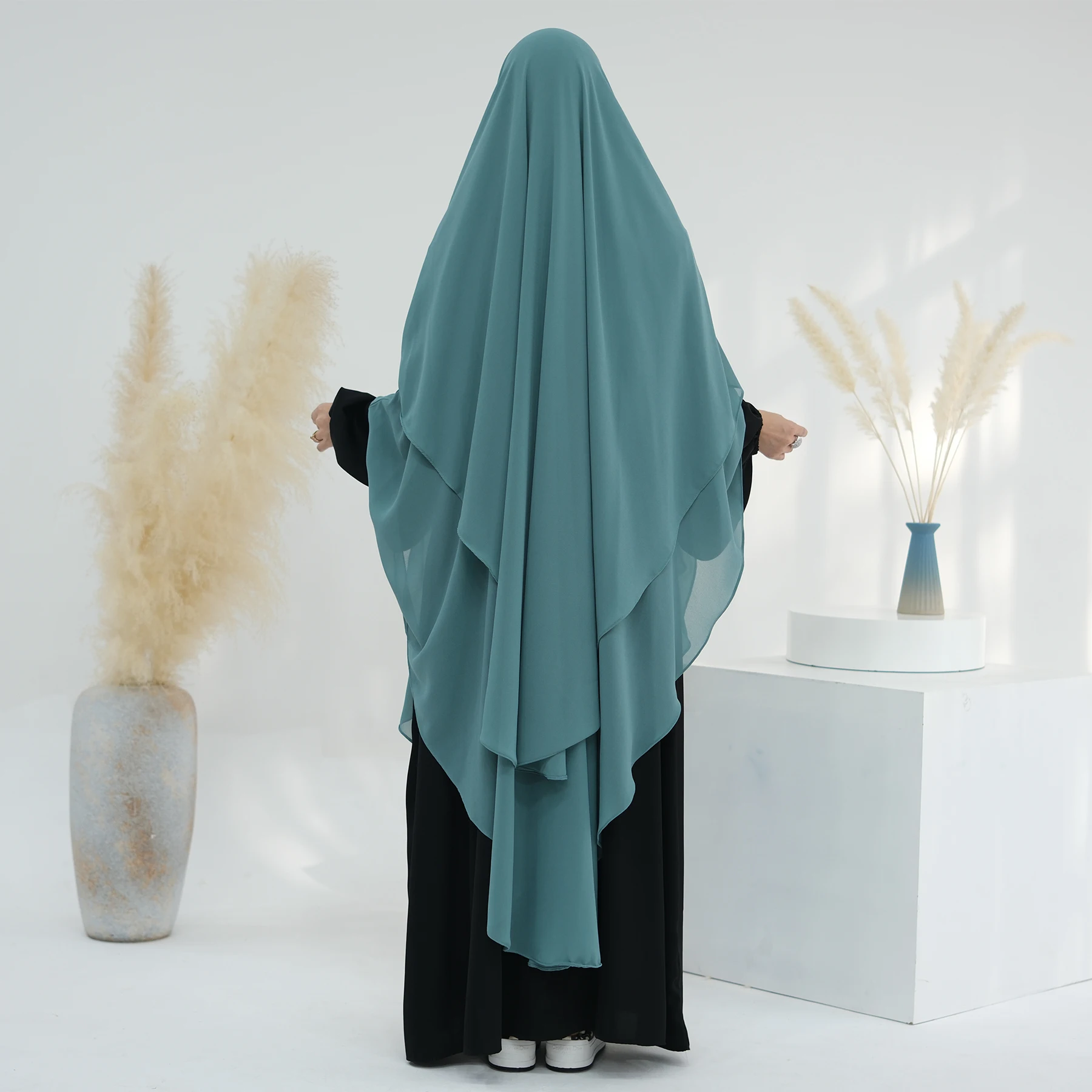 Front Back 2 Layer Large Khimar Muslim Prayer Scarf Long Headscarf Oversize Women Islamic Clothing Eid Ramadan Hijab Abaya Dress