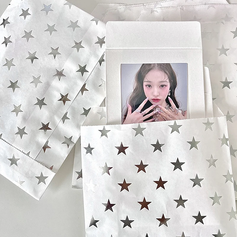 10 Pcs Ins Style Simple Silver High Grade Star Hot Silver Paper Bag Gift Packaging Bag Card Packaging Materials