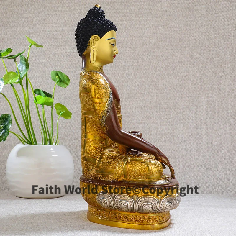 30CM TALL HOME Talisman efficacious Protection # Tibetan Nepal Buddhism Sakyamuni Buddha Gilding brass statue