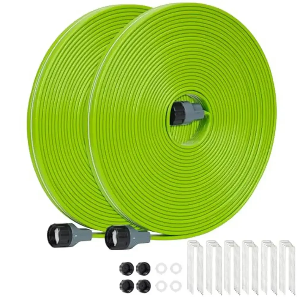 

50FT 2Pack Sprinkler Soaker Hose Garden Watering Stakes Drip Efficient Saving Water Lawn PVC Material Easy Setup 6" Metal Garden