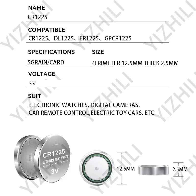 Nuovo CR1225 3V 50mAh DL1225 ER1225GP 3V batterie al litio batteria a bottone per giocattoli per orologi chiave per auto giocattoli telecomandati