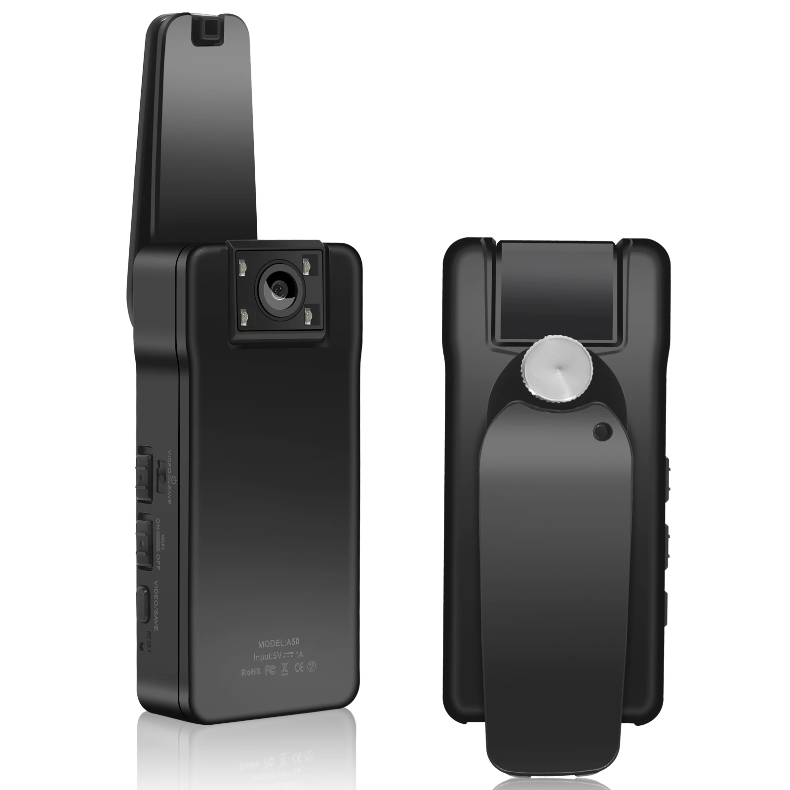 A50 Mini WIFI Hunting Camera Remote Control 150 Degrees Wide Angle Rotation Lens 1080P Bodycam with Rotating Back Clip