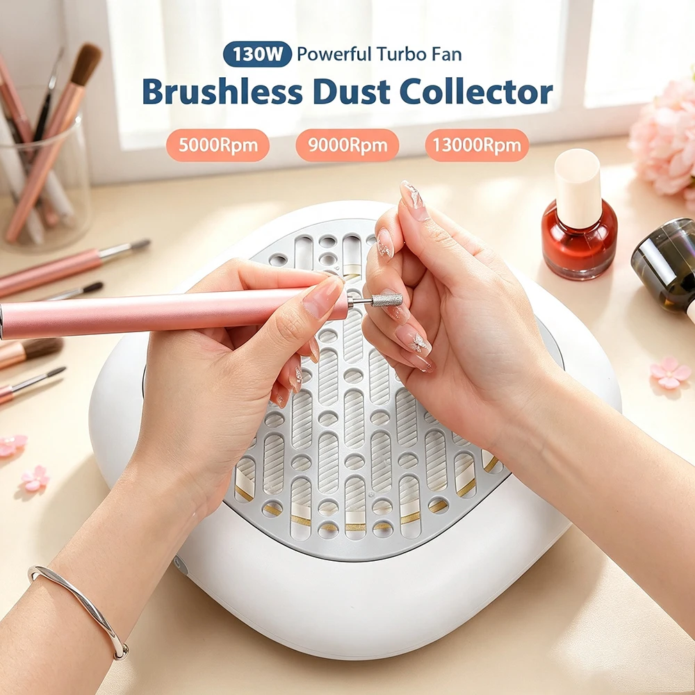 130W High Power Nail Dust Collector Mini Nail Dust Extractor 6 Speed Adjustable Suction Duster with 2 Filter