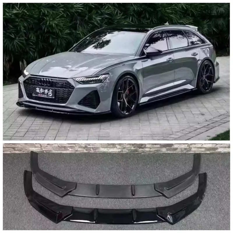 For Audi RS6 RS7 2021-2023 High Quality ABS Bright Black & Carbon Fiber Bumper Front Lip Diffuser Spoiler Cover