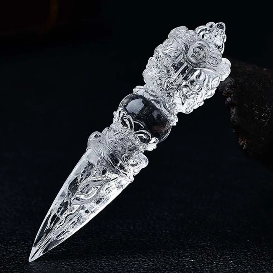 Clear Crystal Vajra Stone Scepter Pendant For Necklace DIY Natural Rock Crystals Carved Healing Energy Yoga Witchcraft Jewelry