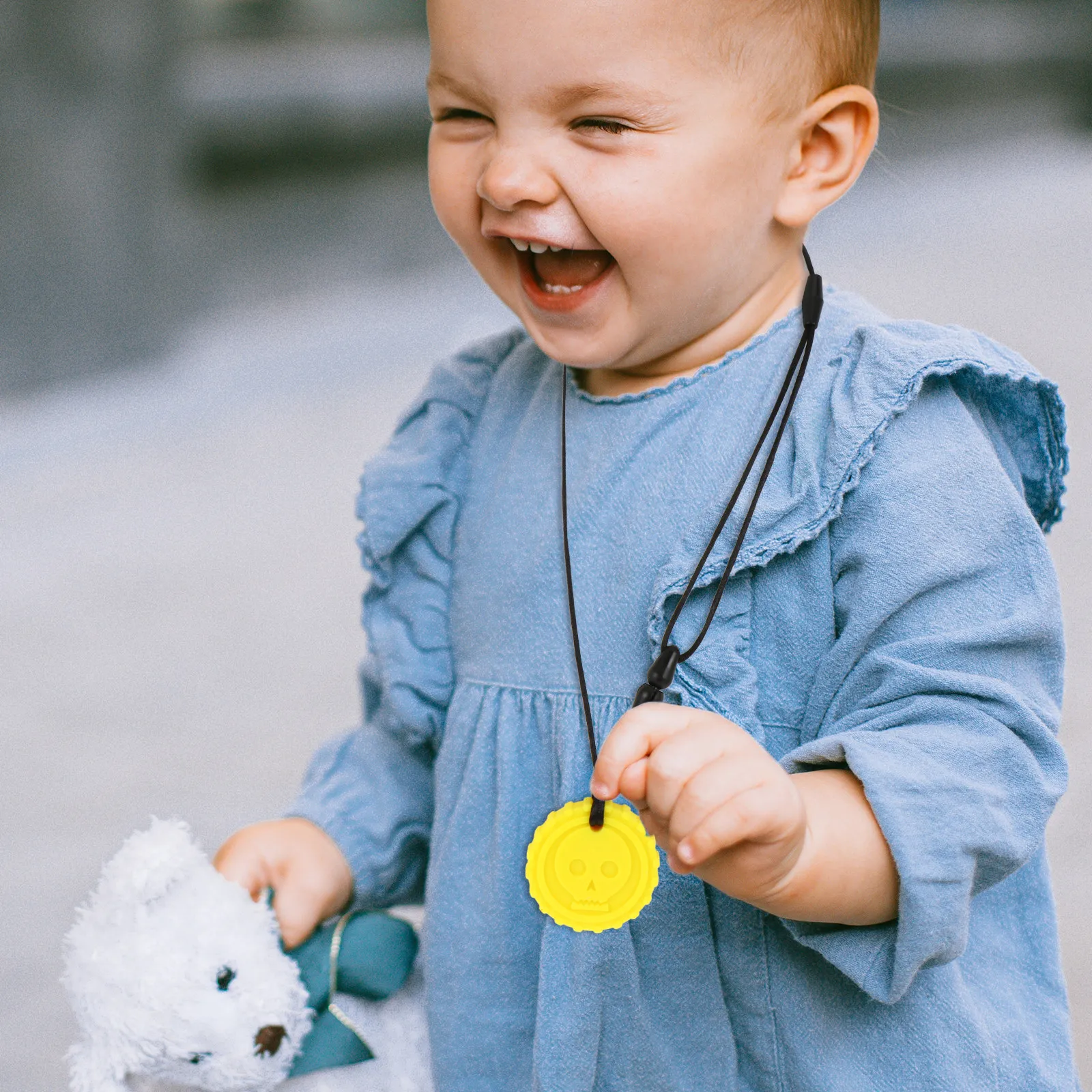Collier de dentition pour bébé avec pendentif crâne, sûr pour les molaires, favorise la diversification des aliments, apaise les besoins sensoriels des nourrissons et des enfants autistes