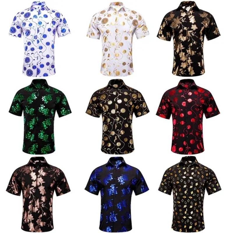 

Sexy Formal Dress Print Mens Hawaiian Shirt 2023 Summer New Short Seleeve Quick Dry Beach Shirts Men Holiday Casual Party Shirt