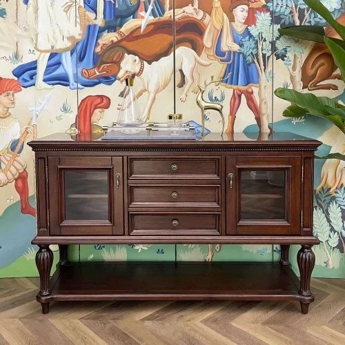 American Country Solid Wood Classic Roman Column Dining Side Cabinet Living Room Wall Entrance Cabinet