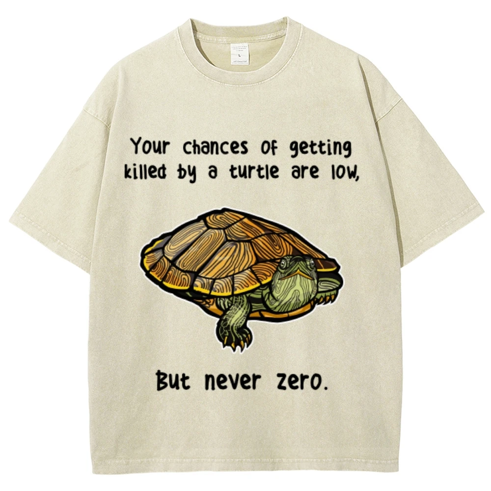 Your Chance Of Getting Killed By A Turtle Are Low But Never Zero Unisex Retro Shirt Funny Vintage Washed T-Shirt Top Tees