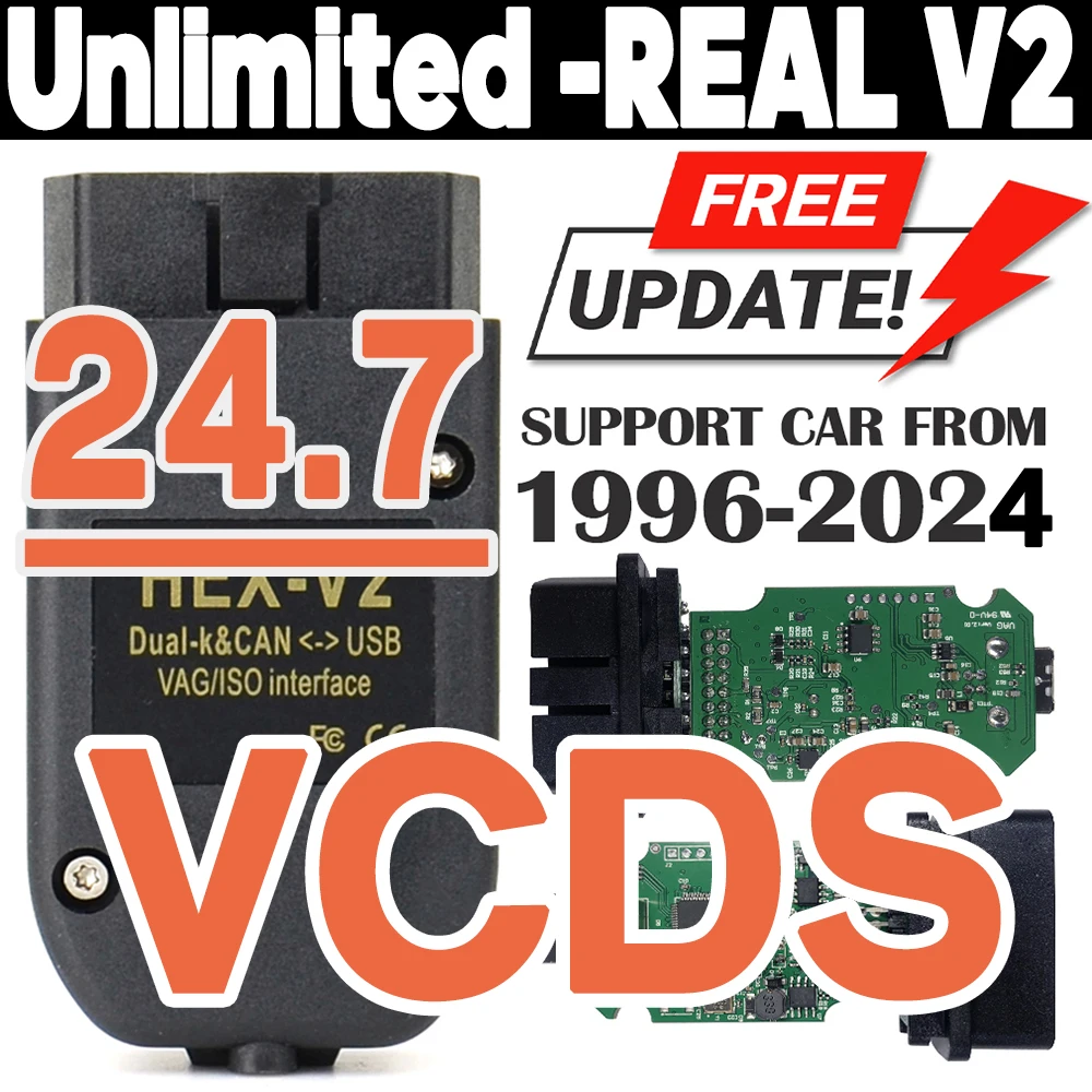 Popular REAL V2 HEX V2 Interface VAG COM Update 24.7 FOR VW For AUDI Skoda Seat Multi-Language Car Autocom Diagnostics VCDS Tool