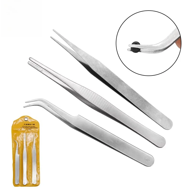 

Инструмент для ремонта часов мобильного телефона, пинцет из 3 предметов из нержавеющей стали, кончик локтя с круглой головкой зуба