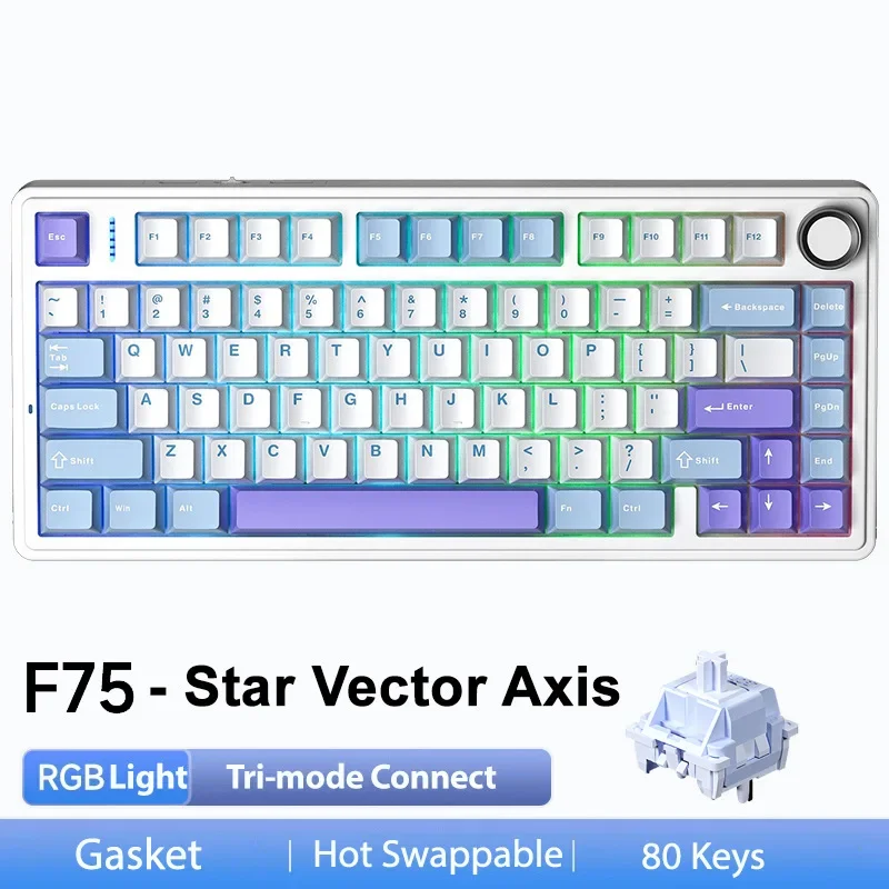 

Aula F75 Violet Mechanical Wireless Keyboard,Tri-Mode 2.4G/BT/Type-C,Gasket Structure Full-Key Hot Swap RGB Gaming Keyboard