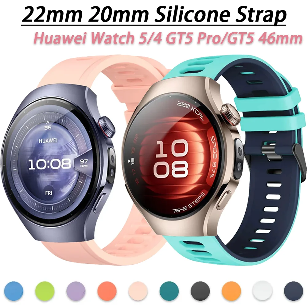 Huawei Watch 5/4 GT5 Pro/GT5用22mm 20mmシリコンストラップ、Huawei Watch GT4 4 3 Pro Amazfit Bip 6/3 Pro用46mmスポーツリストバンド